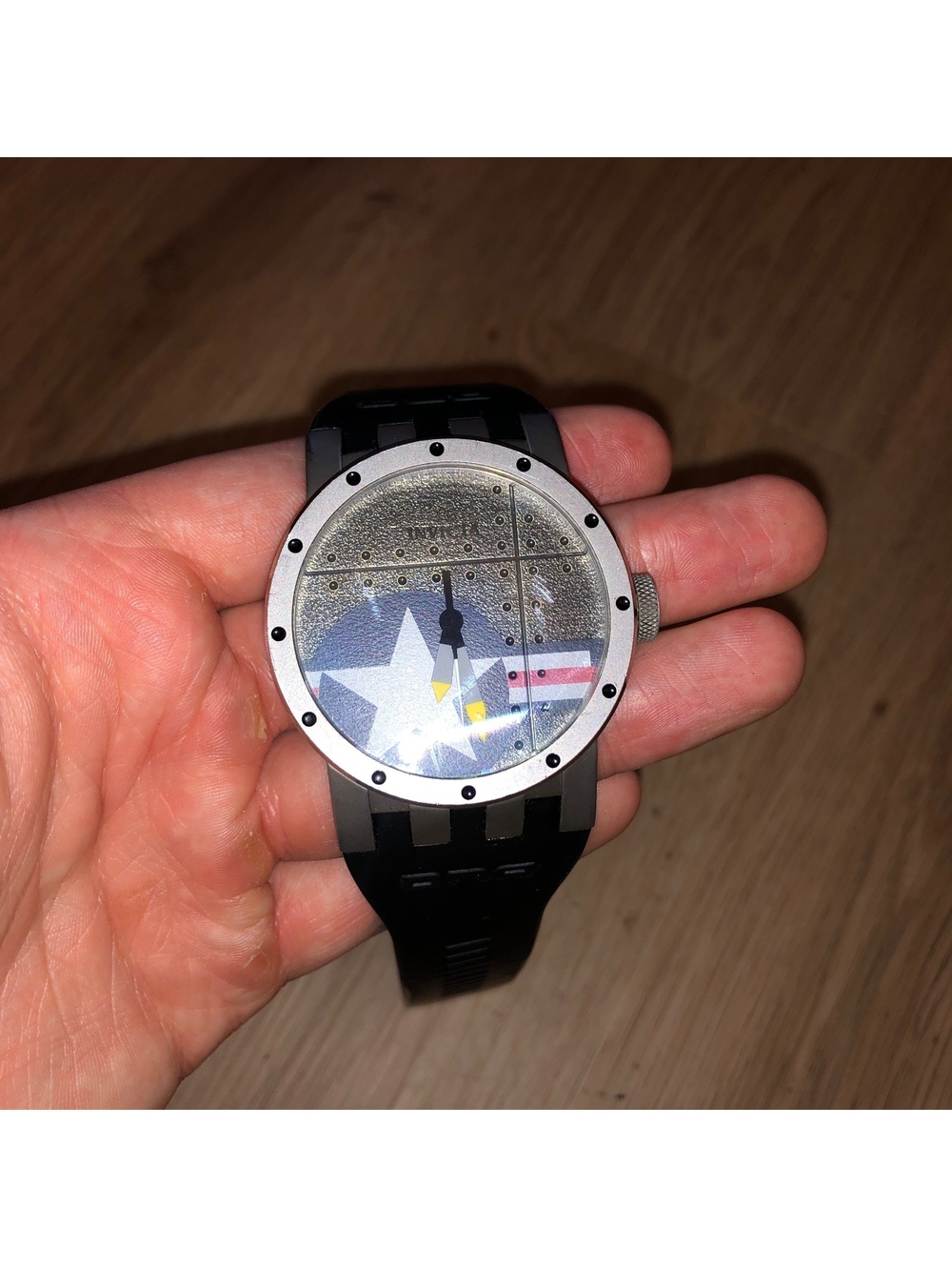 INVICTA DNA BOMBER WATCH SILVER BLUE 11647 METAL W/ BLACK RUBBER BAND